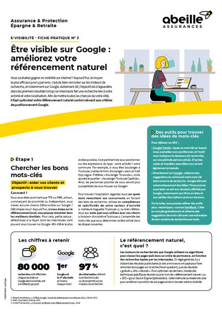 Améliorer son référencement naturel (SEO) sur Google – Abeille Assurances fiche-3-devenir-visible-seo-google.pdf (Fiche 3 : Être visible sur Google : améliorez votre référencement naturel)